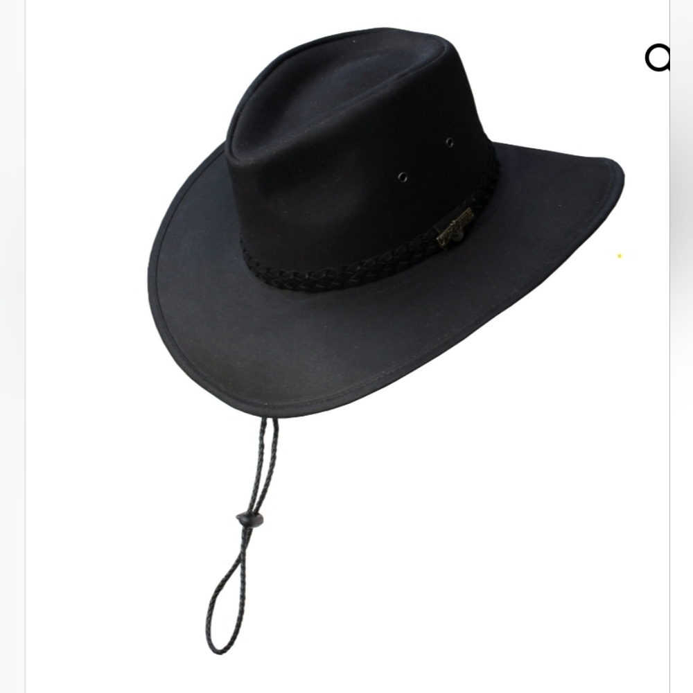 FoxFire Outback Trail OilCoth Rainier Black Cowboy Hat with Chin Strap XL